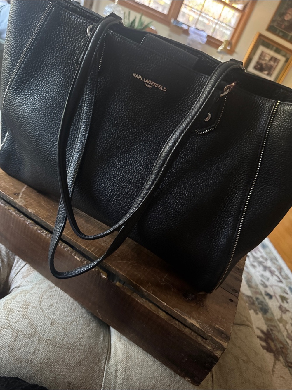 Karl Lagerfeld Black Pebbled Leather Everyday Tote